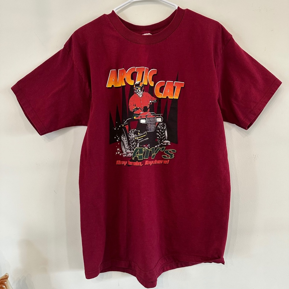 Vintage Arctic Cat ATV Graphic T-Shirt Maroon Fruit of the Loom Large Mens